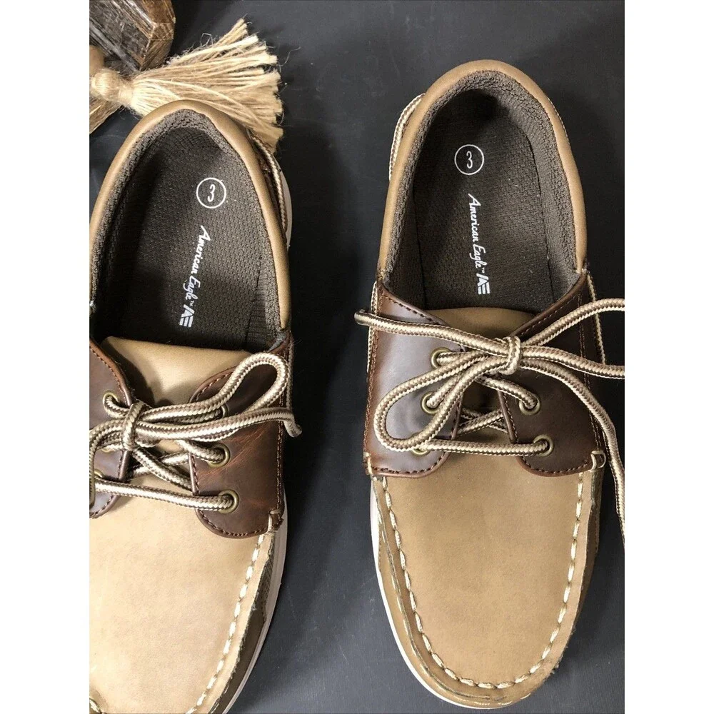 New AMERICAN EAGLE Boy's 3 Boat MOCCASINS Shoes Tan Slip-On #159290